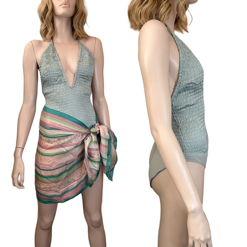 Intimately Free People Bodysuit Top Leotard Shirred Backless Deep V Plunge Neck